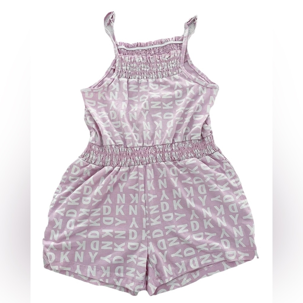 DKNY Girls Romper Size S Pink Sleeveless Logo Print One Piece Jumpsuit